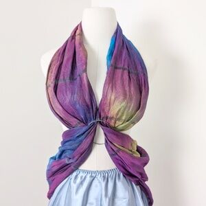 Tie Dyed Rectangular Scarf Mesh Transparent Natural Fibres Sheer